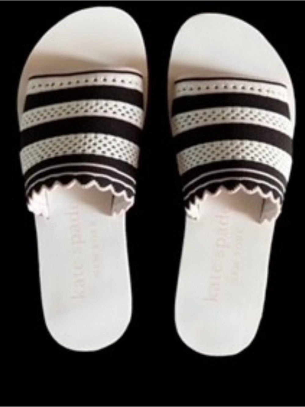 Kate Spade NY Festival Slide Sandal White Black Pink Fabric Shoes sz. 9